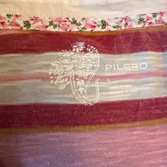 NWT Pilcro Pink Striped Button-Down Collared Shirt With Puff Sleeves Size Small - Picture 3 of 8